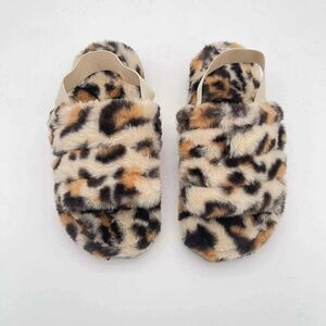 Leopard Print Faux Fur Women's Platform No Slip Slippers - 5-5 1/2